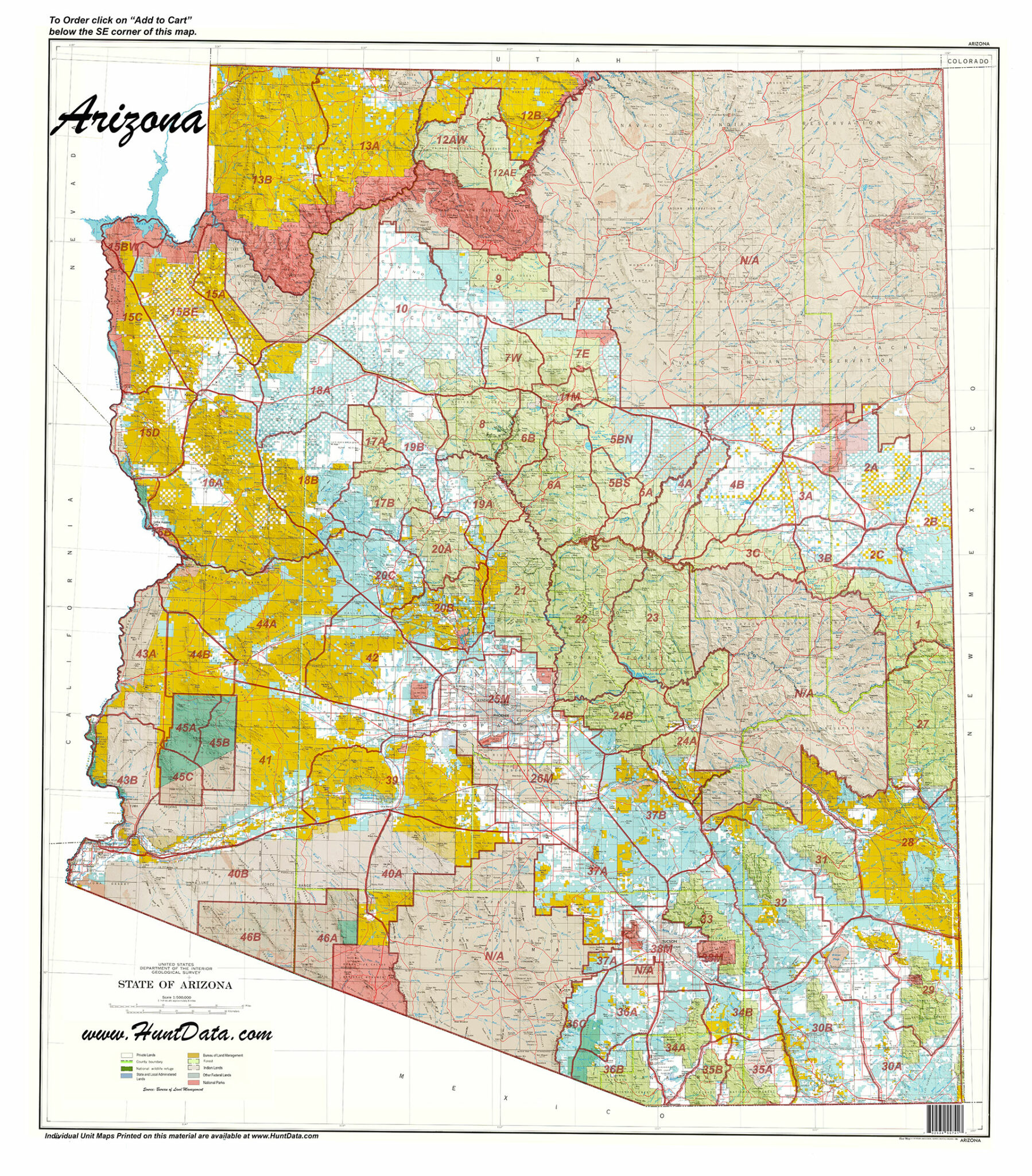 Arizona Printed Statewide Unit Map - Hunt Data