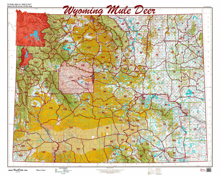 Printed Wyoming Statewide Mule Deer Unit Map. Hunt Data