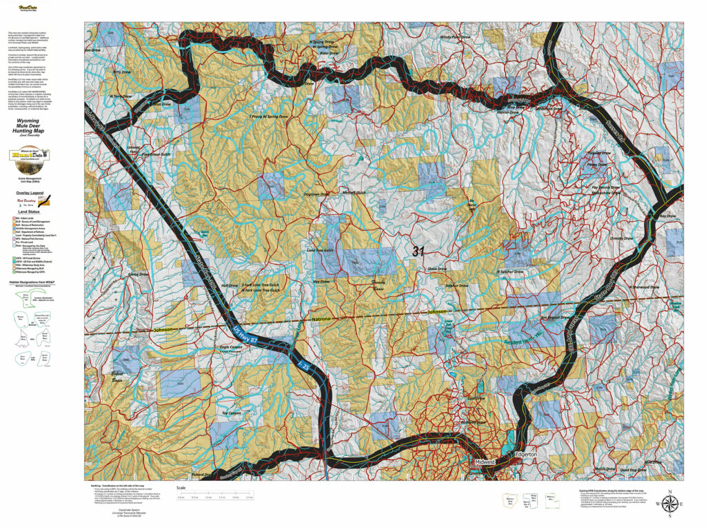 Wyoming Deer Hunting Area Map   A6 1024x768 