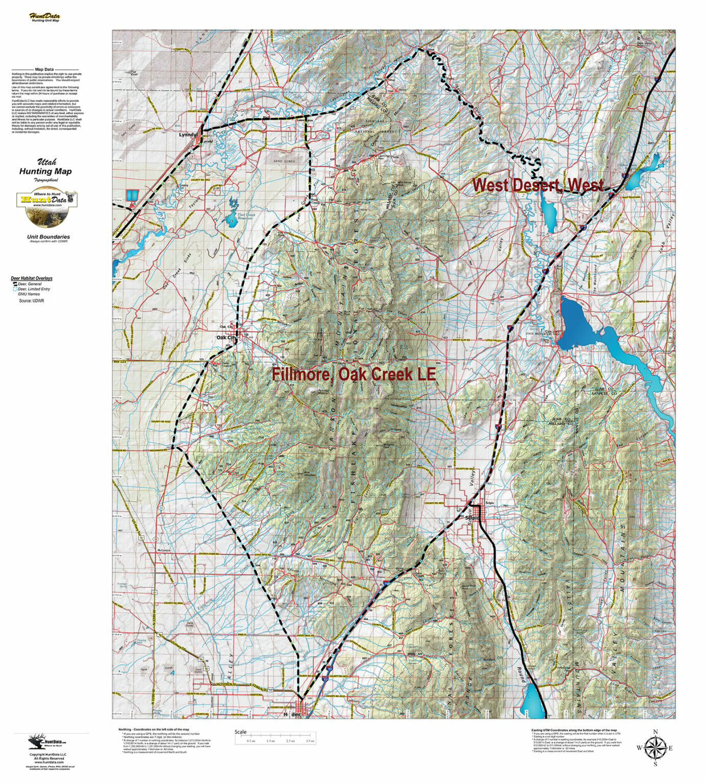 UT Mule Deer Topo Unit Map. Hunt Data