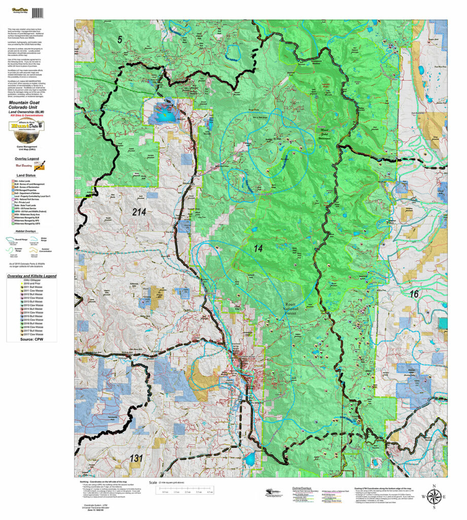 Colorado Moose Kill Sites and Concentrations on Land Ownership Map ...